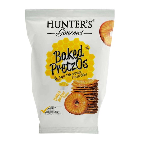 Buy Hunter Foods Hunters Gourmet Baked Pretzos Honey And Mustard Flavour 160g in UAE