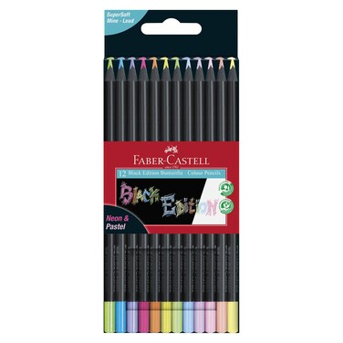 Faber-Castell Black Edition Neon and Pastel Colour Pencils Multicolour 12 PCS