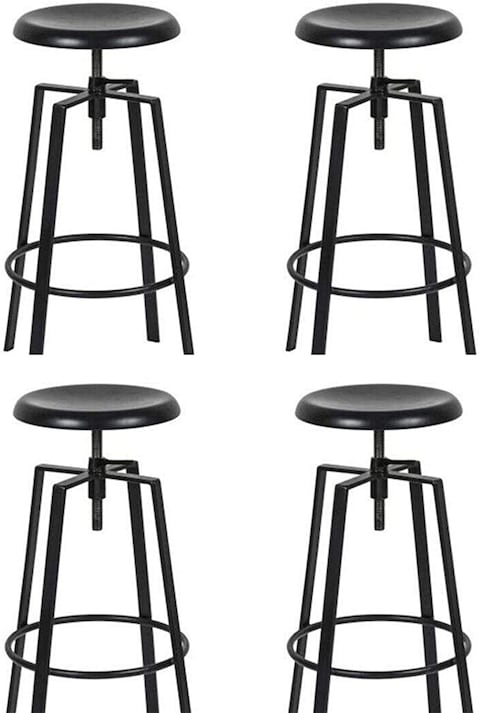 LANNY Set of 4 Black Adjustable Height Barstool/High Chair T3303, Antique Vintage Industrial Full Metal Furniture with Swivel Lift for Home/office/Restaurant/Desk/Bar/Caferteria/Kitchen/Coffee