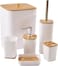 Bamboo Bathroom Accessories Set of 6 Latest Design 6 Pieces Bathroom Accessory Set Soap Dispenser Toothbrush Holder Tooth Mug Soap Dish Toilet Brush Rubbish for Bathroom Home Decor (White)