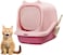 Portable cat litter box with scoop, Full enclosed cat toilet with sand filter holes, Anti-splashing and easy installation, Suitable for all kinds of cats (PINK) 45 cm H