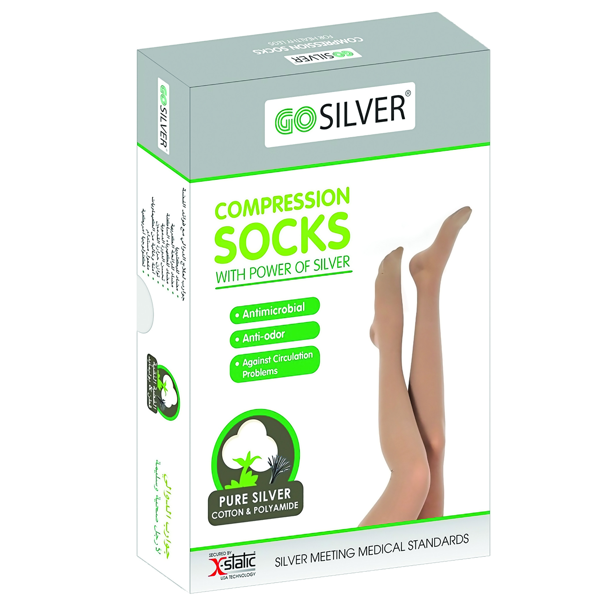 Go Silver Over Knee High Compression Socks, Class 2 (23-32 Mmhg) Open Toe With Silicon Flesh  Size 4