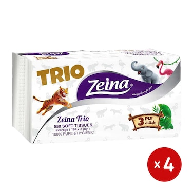 مناديل وجه زينة تريو - 550 منديل - 4 عبوات