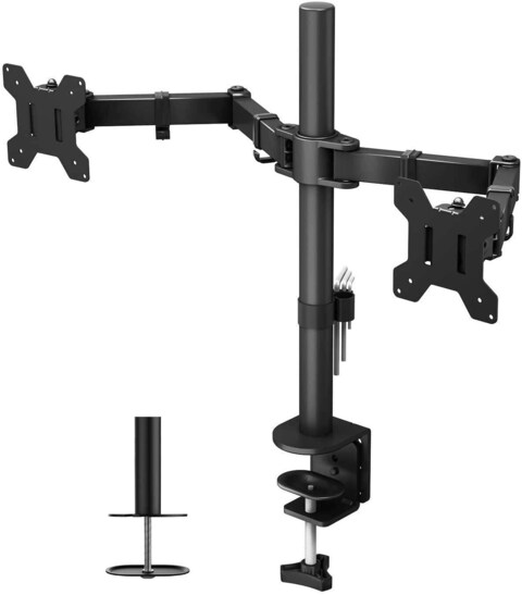 RDN - Two Monitor Fully Adjustable Computer Desk Mount Articulating Stand For 13&quot; inch LCD Screen up to 27 Inch VESA 75 x 75mm Black