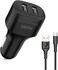 Green Lion Dual Port Car Charger 12W With PVC Type-C Cable 1.2M Fast Charging, Portable Cigarette Lighter Adapter, Ultra-Fast Sync Charge Cable, Durable Compact Car Power Adapter (Black) - Charger