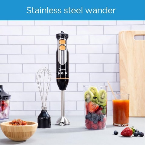 Midea 4-In-1 Hand Blender Chopper &amp; Whisk, Multifunctional Blender With Stainless Steel Blade, 600W Powerful, DC Motor, Low Noise, Variable Speed For Soups-Smoothie-Chopping, Turbo Speed MJBH6001W