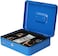 Rubik Large Cash Box Steel Register With Tray And Lock Durable Portable Money Box Safe For Bills Jewelry Receipts Coins (25x20x9cm) Blue