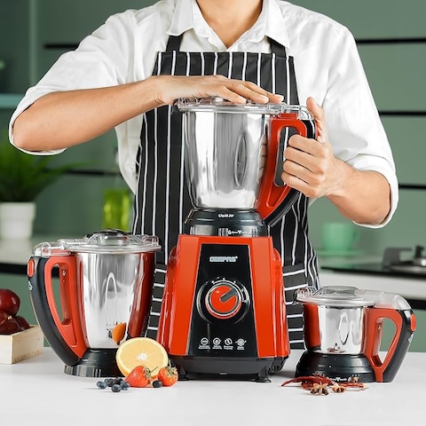 Geepas 3-In-1 Mixer Grinder, 750W, 3 Speed Setting, GSB44040, 1.5L Blending Jar &amp; Grinder Jar, 0.5L Chutney Jar, Pulse Function, Wet &amp; Dry Grinder