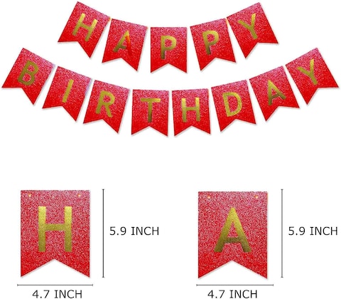 Party Time Red Glitter Birthday Banner, Happy Birthday Flag Banner, Pre-strung Sparkling Silver Letter Party Bunting For Birthday Party Decoration - Party Supplies