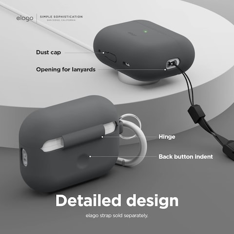 Elago Silicone Hang designed for Airpods Pro 2nd Gen (2022) case cover with Carabiner - Dark Grey