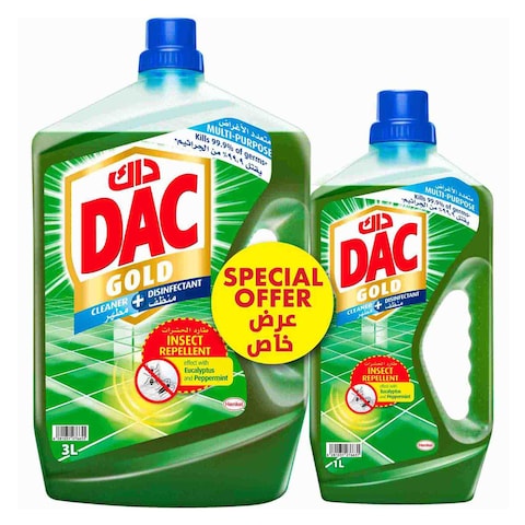 Buy Dac Gold Multi-Purpose Disinfectant  Liquid Cleaner Peppermint And Eucalyptus 3L+1L in UAE