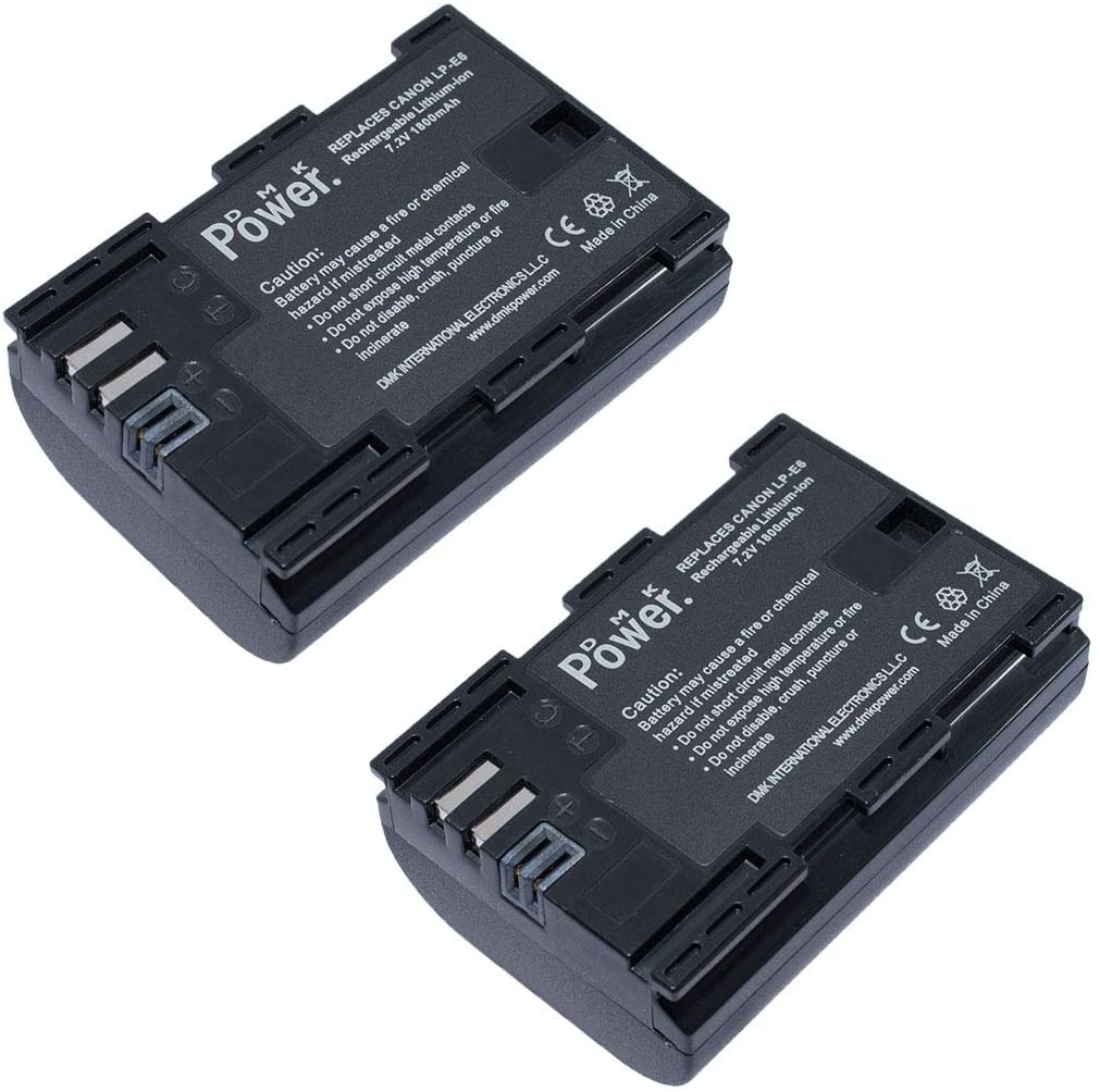 DMK POWER LP-E6 LP-E6N (2-Pack) Camera Battery for Canon EOS 5D Mark II Mark III Mark IV 5DS 5DS R 6D 60D 60Da 6D Mark II 7D 7D Mark II 70D 80D R XC10 XC15