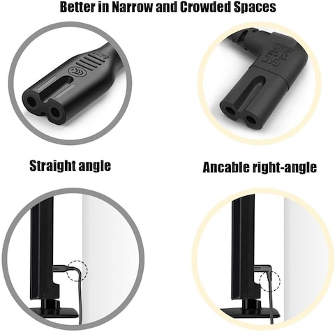 1.8M UK TV Power Cable 90 Degree Right Angled IEC C7 Figure 8