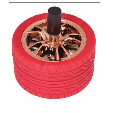 Lavish Push Down Alloy Wheels, 1 Unit Ashtray, Spinning Ashtray Round For Home, Office, Car Gift Color Red
