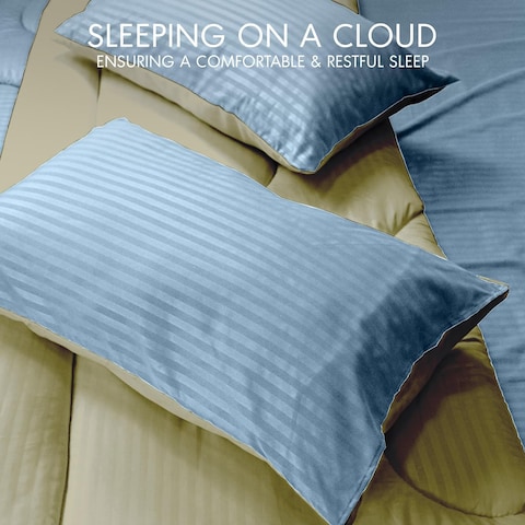 Hotel Linen Klub Reversible Down Alternative Comforter Set, Ultra Soft Brushed Stripe Microfiber Fabric, 200GSM Soft Fibersheet Filling, Size: Single 160 x 200cm, Aqua &amp; Olive Green