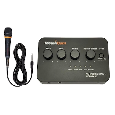 MediaCom Karaoke Anywhere Mixer with Bluetooth 5.0 Connection, 1 Corded Mic and Multiple Revereb Effects