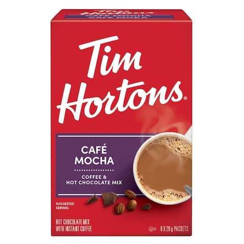 Tim Hortons Cafe Mocha with Instant Coffee and Hot Chocolate Mix 8 Sachets, 28g