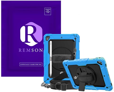 Remson Apple iPad 9.7 (2017/2018) / iPad Air 2 / iPad 9.7 Pro Rugged Shockproof Drop Protection With 360 Rotating Kickstand/Shoulder Strap Cover (Sky Blue)