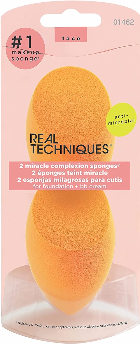 اشتري Real Techniques Miracle Complexion Sponge, 0.9375 Ounce (Pack Of 2), Latex-Free, Polyurethane Foam, Multi-Purpose, Round Bottom Makeup Sponges, Ideal For Blending في الامارات