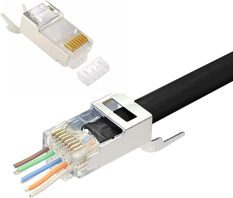 DKURVE Cat7 Cat6A RJ45 Pass through Connectors Shielded 30-Pack (Grey)