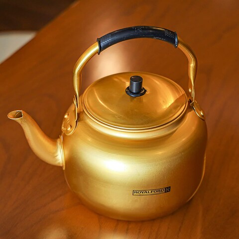 Royalford 6.0L Golden-Finish Aluminum Tea Kettle- RF10770, Rust And Corrosion Resistant Body With Comfortable And Anti-Scald Handle, Induction Compatible, Perfect For Indoor And Outdoor Use, Golden