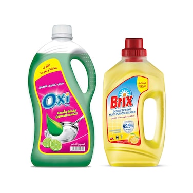 Oxi Dishwashing Liquid - Green Lemon - 2.5 Liter + Brix Cleaner - 1 Liter