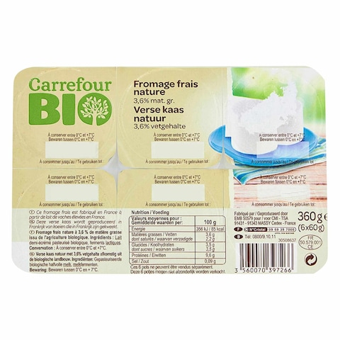 Carrefour Bio Formage Frais Yoghurt 60g Pack of 6