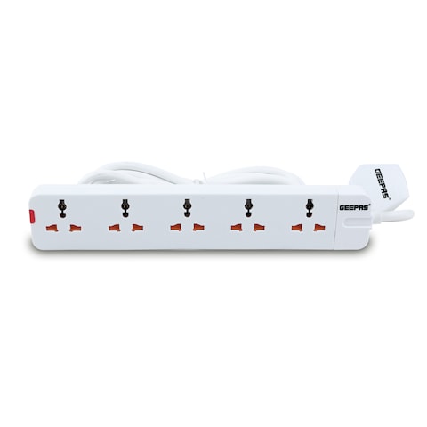 Geepas 5 Way Extension Socket 13A - Extension Lead Strip With LED Indicators | Extra Long Cord With Over Current Protected | Ideal For All Electronic Devices