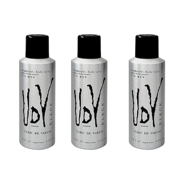 أولريك دي فارينز بلاك بخاخ مزيل العرق للجسم 200 ملل حزمة من 3 قطع -شفاف