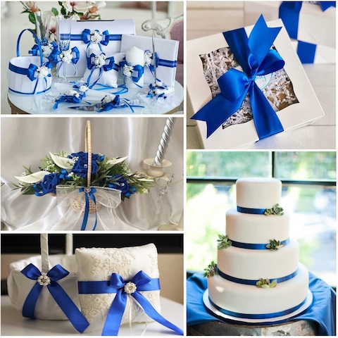 Cobalt Blue Satin Ribbon, 12mm x 25yd Fabric Polyester Ribbon for Gift Wrapping, Party Favors, Wedding Decorations, Bow Making, Bouquets, Sewing Projects &amp; Craft Supplies