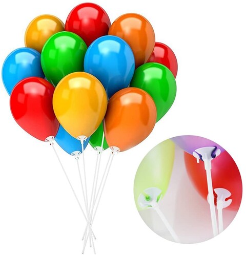 Party Time 100-Pieces 42cm White Balloon Sticks Holders with Cups for Wedding, Party, Holidays, Anniversary Birthday Decoration - Party Supplies