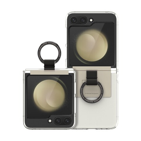 National Geographic Ring Strap Crystal Slim Fit Case V2 Galaxy Z Flip5 With Beige Ring Strap - Transparent