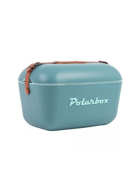 Polarbox Classic Cooler Box with Leather Strap, Blue - Marine Green Rigid Thermal Insulated Ice for Beach, Picnic Party Convertible Lid Polypropylene Insulation 12L PB-9311