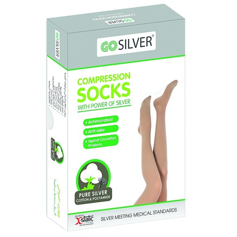 Go Silver Over Knee High, Compression Socks, Class 1 (18-21 mmHg) Open Toe With Silicon Flesh  Size 7