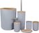Bathroom Accessories Set, Bamboo, 6 pcs Gift Set Toilet Brush, Soap Dispenser, Waste Bin, Toothbrush Holder, Soap Dish Cup Set, Grey