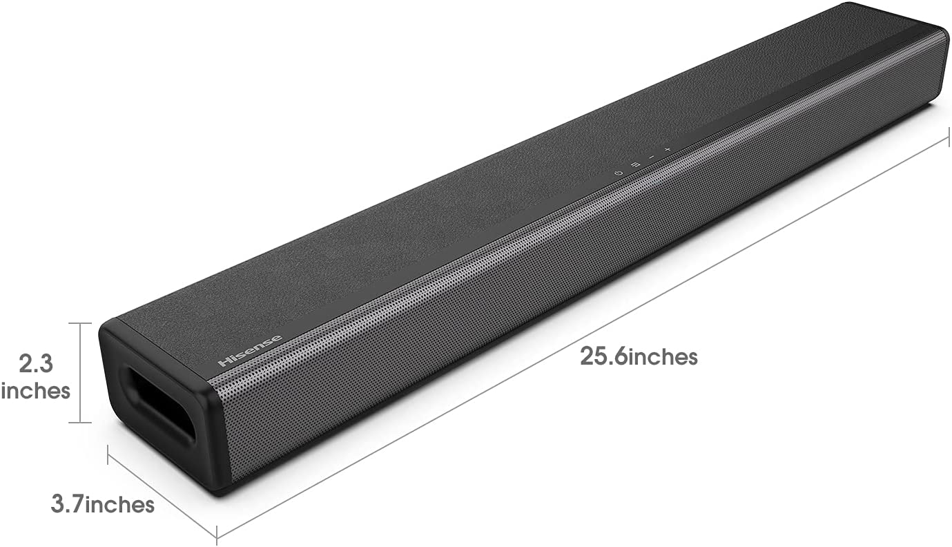 Hisense HS214 2.1ch Sound Bar With Built-In Subwoofer, 108W, All-In-One Compact Design With Wireless Bluetooth, Powered Dolby Audio, HDMI ARC/Optical/AUX/USB, 3EQ Modes, 43-Inch