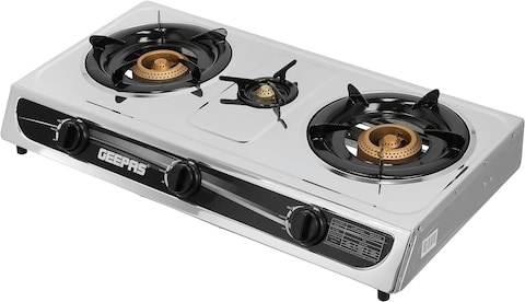 Geepas Stainless Steel Gas Cooker, Auto Piezo Ignition, Triple Gas Burner, Low Gas Consumption, FFD, Cast Iron Mixing Tube