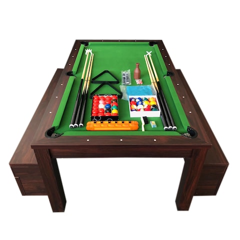 Simbashoppingmea - 7 Ft Pool Table And Dining Table With Container Benches Full Accessories &ndash; Rich Green