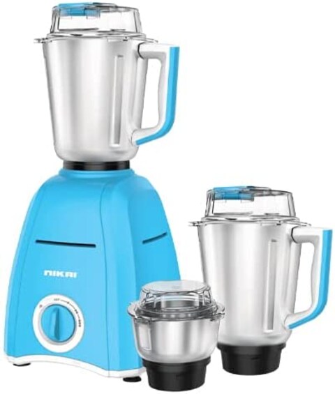 Nikai 900W Blender with 3 Jars &ndash; 1.5 Ltr Liquid Jar, 400 ml Dry/Wet Jar and 1 Ltr Dry/Wet Grinding Jar, Stainless Steel Blades and 3 Speed Settings, 2 Years Warranty, NB694A, Blue