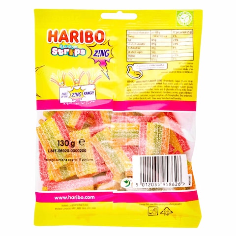 Haribo Sour Fruit Rainbow Strips 130g