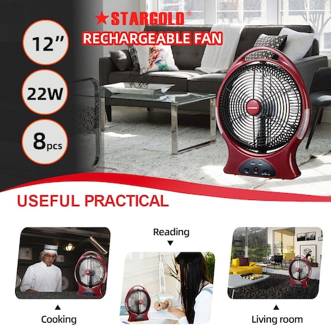 STARGOLD Rechargeable Fan 12 Inch AC/DC Oscillating Fan 22W With 8Pcs Super Bright LED Light