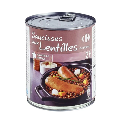 Carrefour Sausages With Cooked Lentils