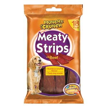 Munch &amp; Crunch Meaty Strips With Beef Dog Snacks 18 Pieces