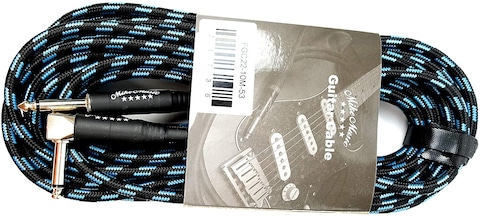Mike Music 1/4 Inch Tweed Cloth Jacket Right-Angle Guitar Instrument Cable - 10Meter (Blue) (10 meter, Blue)