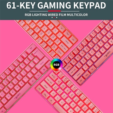 HXSJ Wired Gaming Keyboard RGB Streamer Wired Keyboard 61-key Gaming Keyboard for Game/Office (V700 Pink)