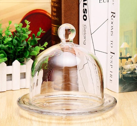 Star Cook Dessert plate with lid, multifunctional dessert plate, European-style household lead-free glass lid round dessert plate, pastry dust box lemon lid dessert plate
