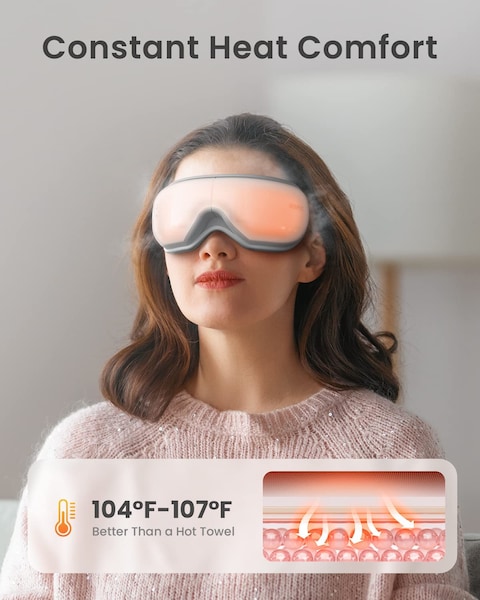 Renpho Eye Massager With Heat And Vibration, Remote Control, Compression Bluetooth Music Temple Eye Massage Mask Rechargeable For Relax Eye Strain Dark Circles Eye Bags Dry Eyes Improve Sleep, White