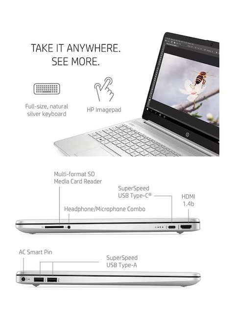 HP 5-DY2795WM Laptop With 15.6-Inch FHD Display, 16GB RAM, 512GB SSD, Core i5-1135G7 Processor, Intel Iris Xe Graphics, Windows 11, English/Arabic, Silver-International Version