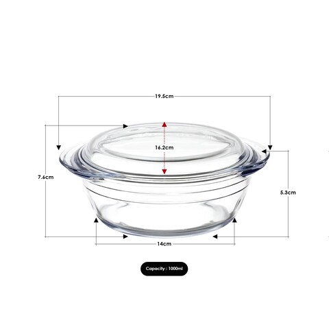 Aiwanto 1000ml Glass Bowl with Lid Fruit Salad Bowl Dining Table Food Storage Bowl