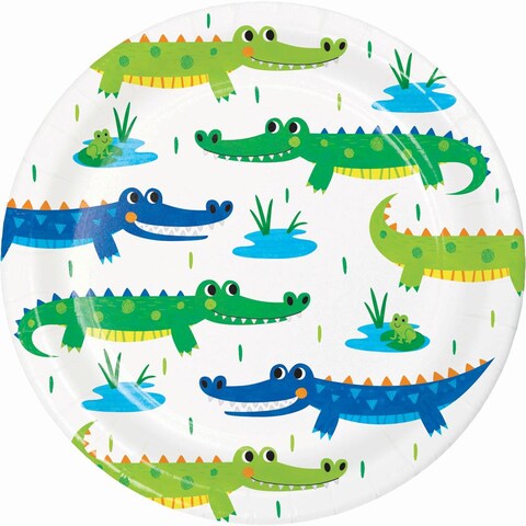 Creative Converting Alligator Party Lunch Paper Plates 8-Pieces- 7-Inch Size- Green